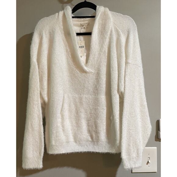 Anthropologie Pilcro Sweater Hoodie Ivory Eyelash Pullover Womens 1X Plus New - Picture 1 of 11